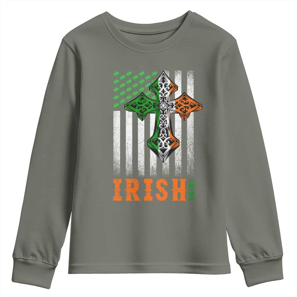 Irish American Pride Celtic Cross USA Flag Youth Sweatshirt St Patricks Day Gift
