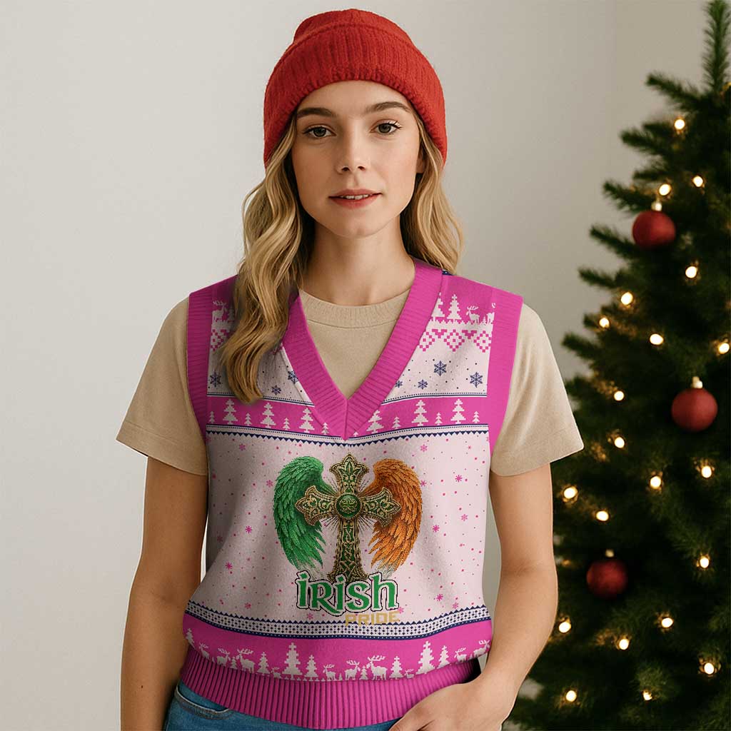Irish Pride Celtic Cross V-Neck Knit Sweater Vest Christian Gift