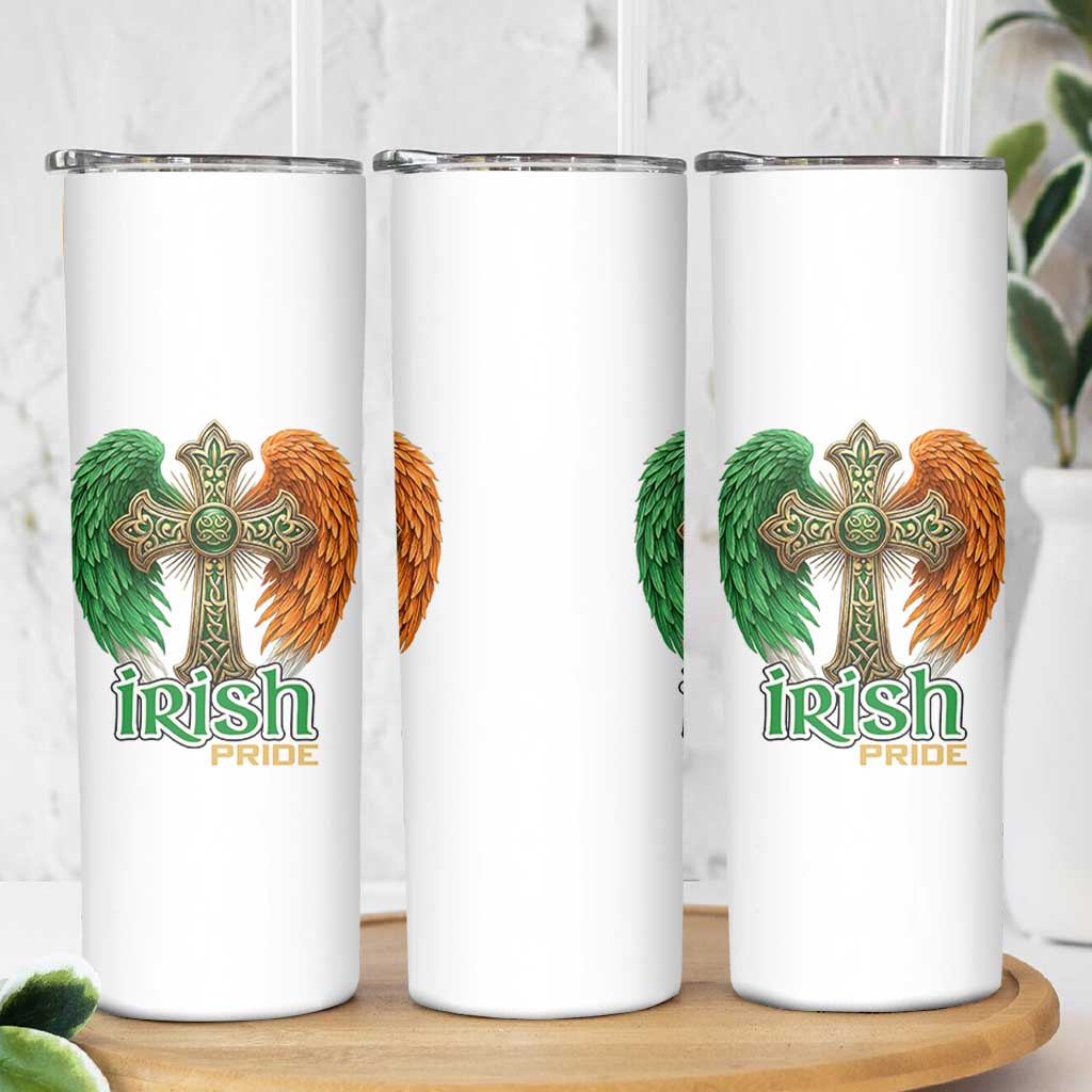 Irish Pride Celtic Cross Skinny Tumbler Christian Gift