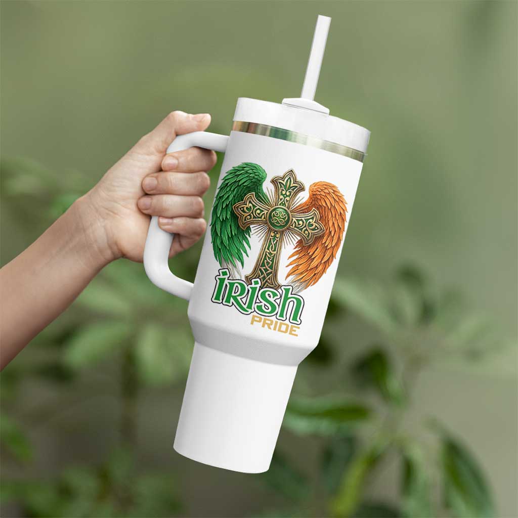 Irish Pride Celtic Cross Tumbler With Handle Christian Gift