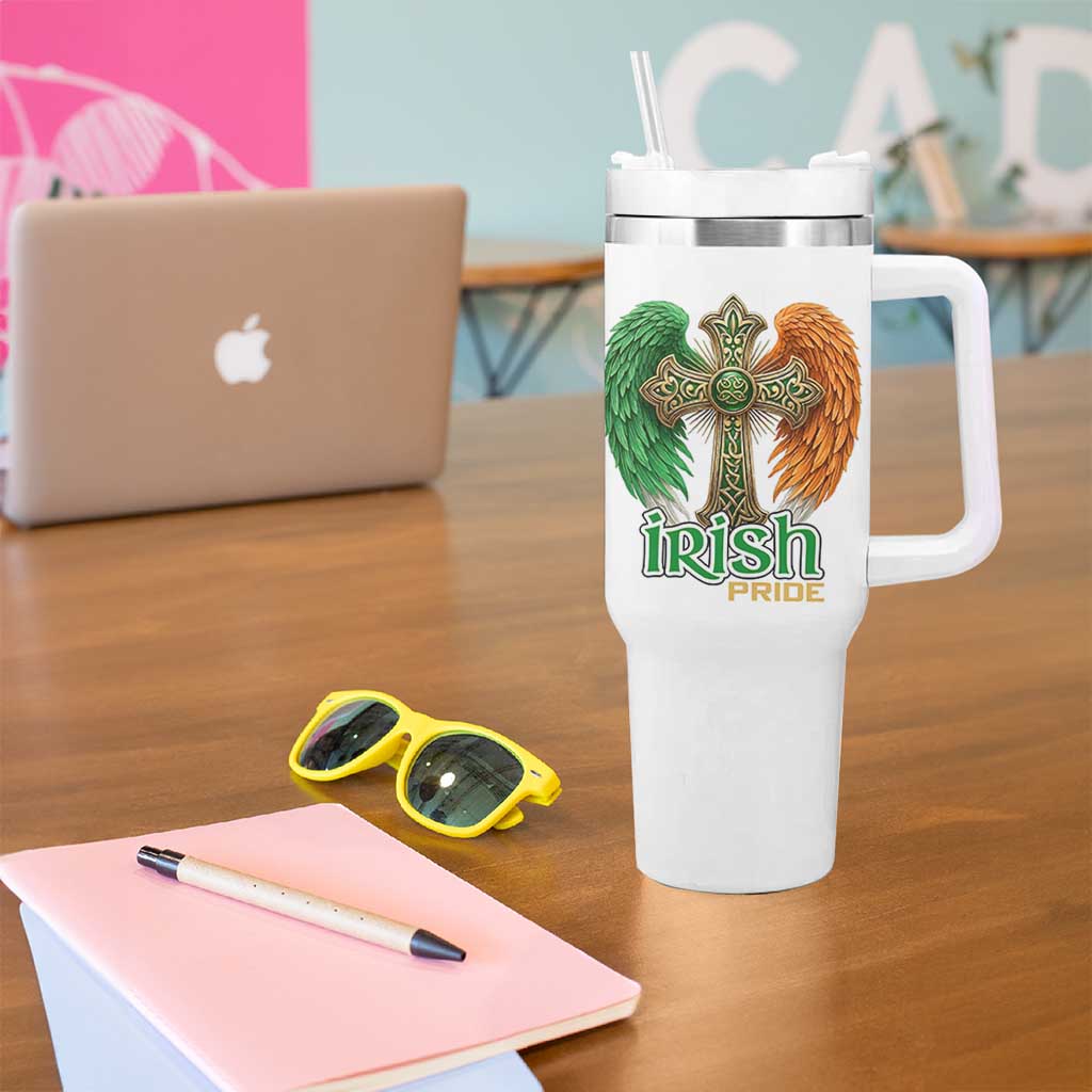 Irish Pride Celtic Cross Tumbler With Handle Christian Gift