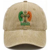 Irish Pride Celtic Cross Washed Cotton Baseball Cap Christian Gift