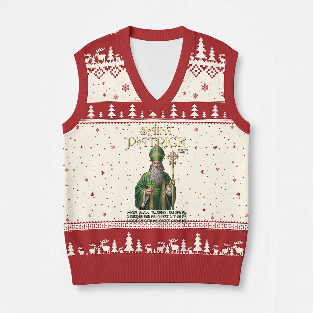 Saint Patrick Ora Pro Nobis V-Neck Knit Sweater Vest Irish Christian Prayer
