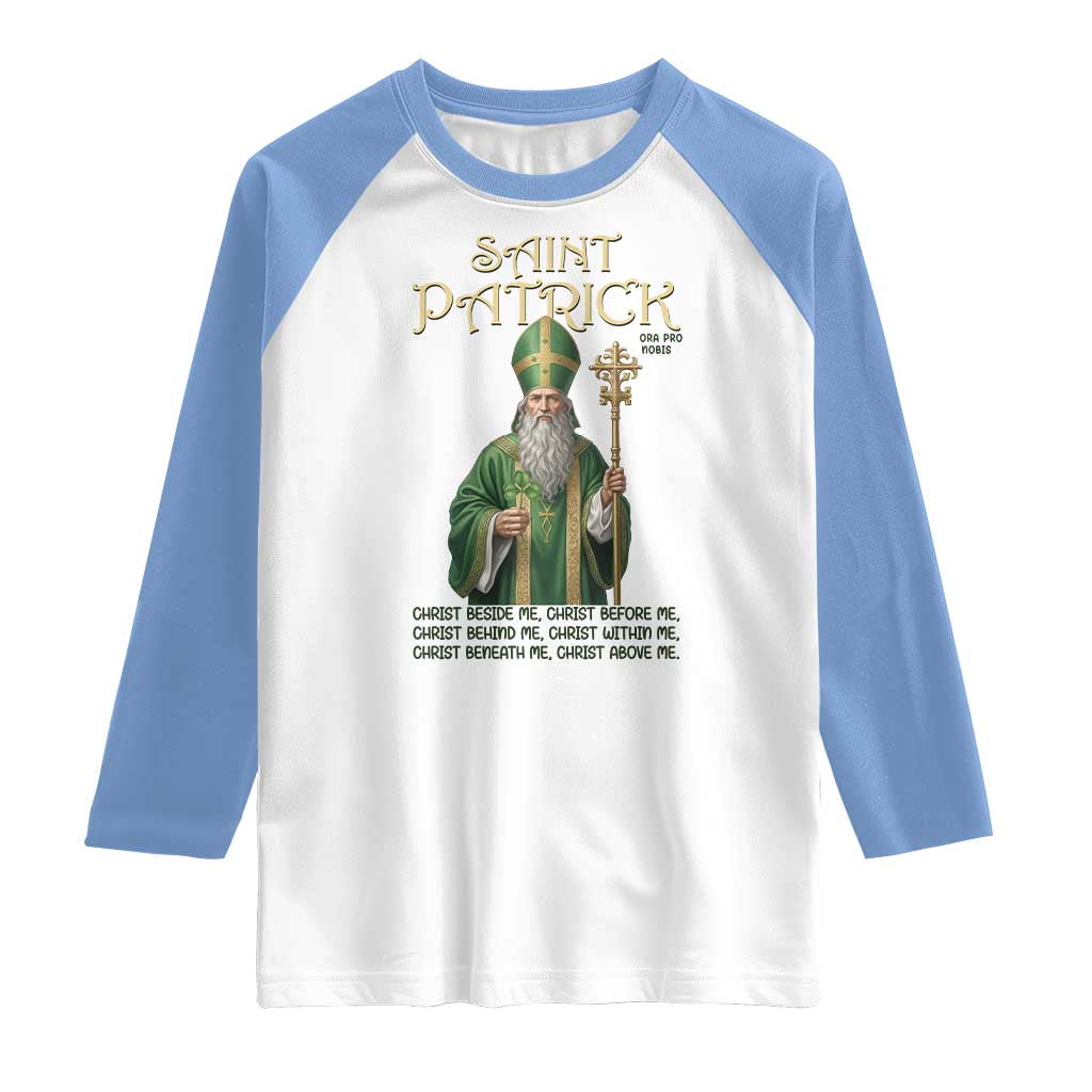 Saint Patrick Ora Pro Nobis Raglan Shirt Irish Christian Prayer