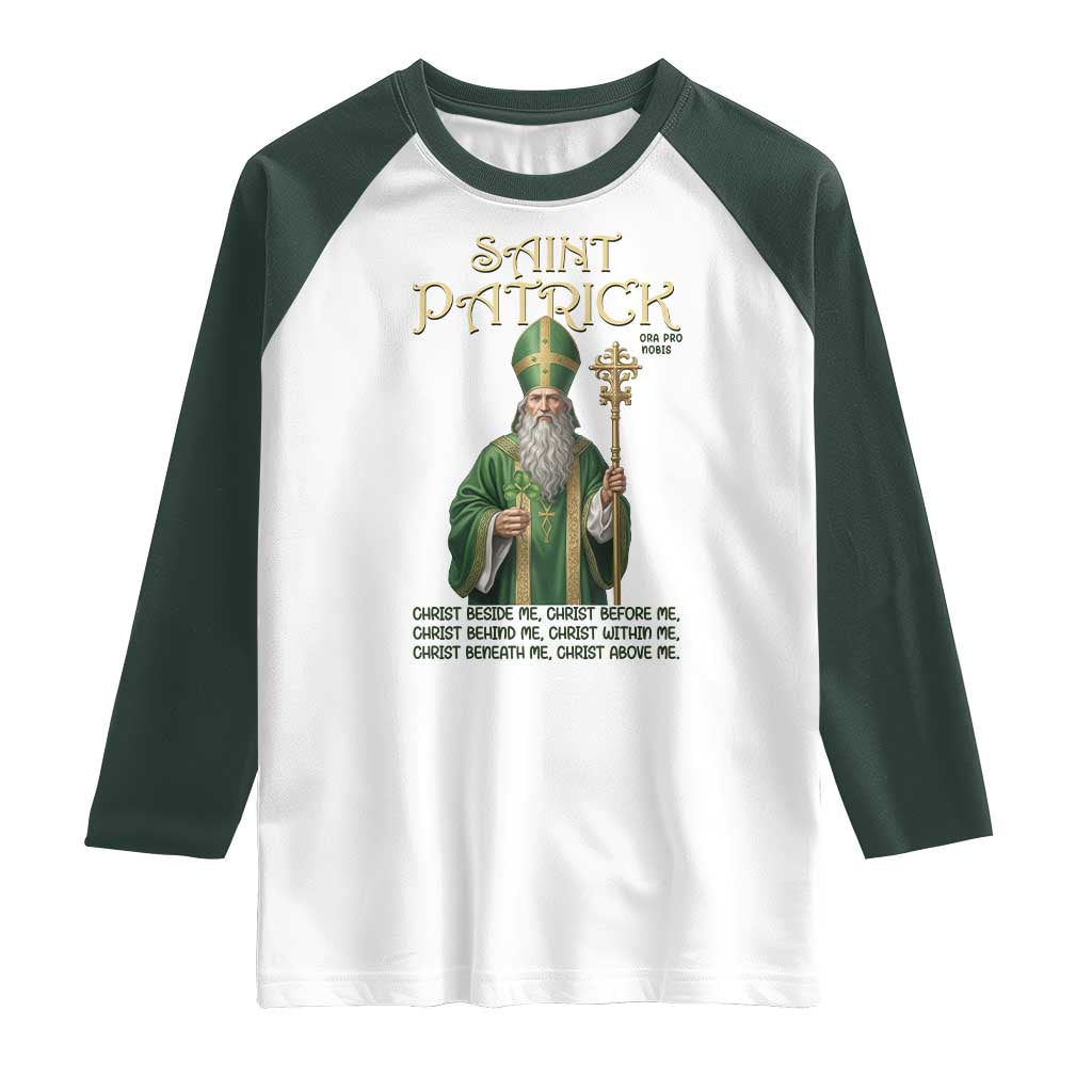 Saint Patrick Ora Pro Nobis Raglan Shirt Irish Christian Prayer