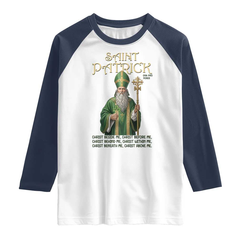 Saint Patrick Ora Pro Nobis Raglan Shirt Irish Christian Prayer