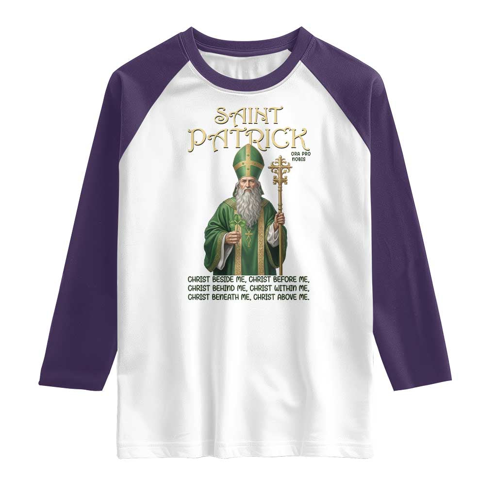 Saint Patrick Ora Pro Nobis Raglan Shirt Irish Christian Prayer