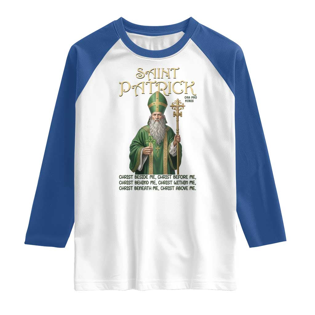 Saint Patrick Ora Pro Nobis Raglan Shirt Irish Christian Prayer