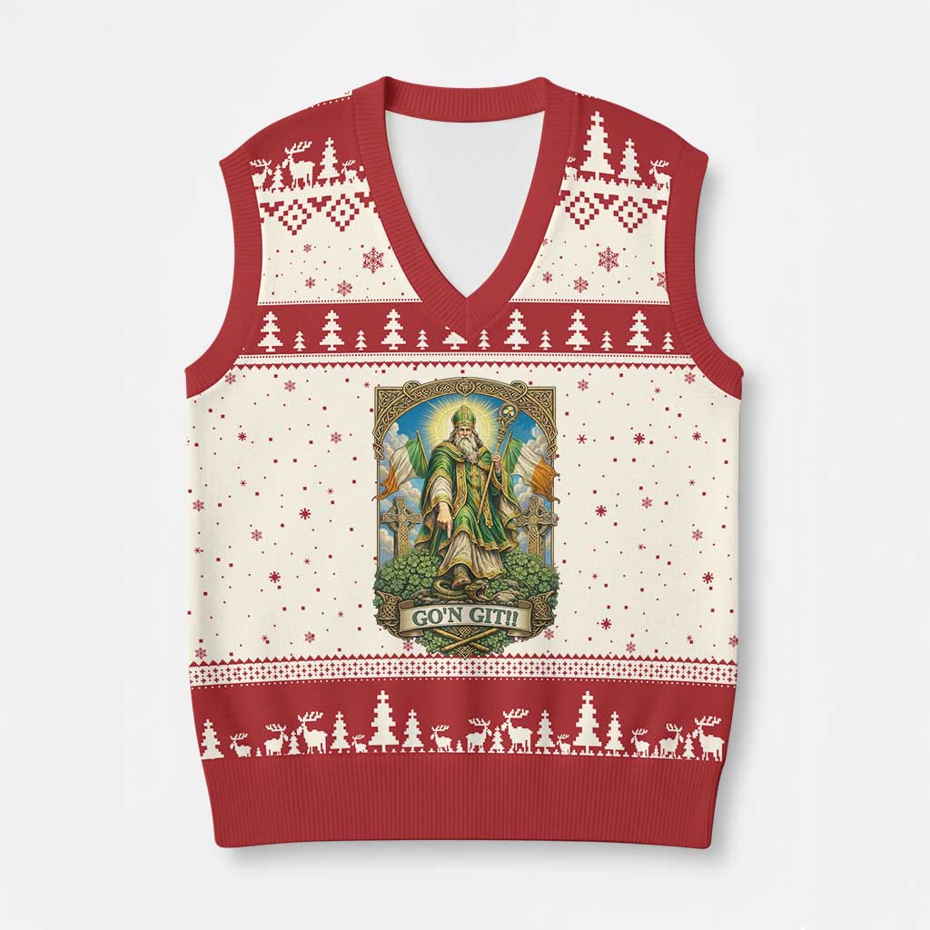 Funny Saint Patrick Go'n Git Snake V-Neck Knit Sweater Vest St Patricks Day
