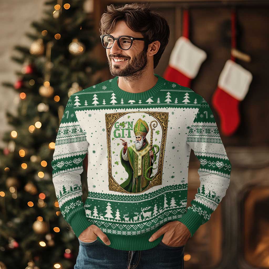 Saint Patrick Go'n Git Ugly Christmas Sweater Funny St Patricks Day Snake Legend