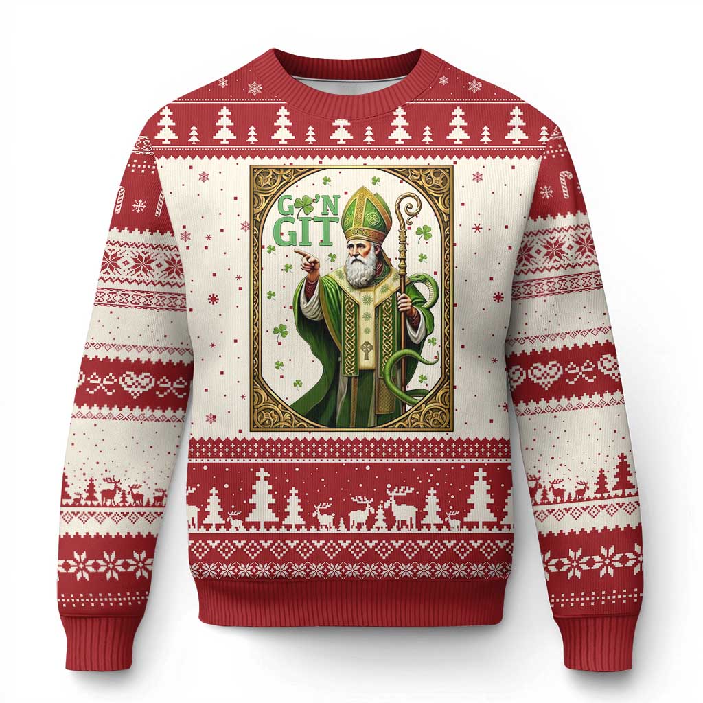 Saint Patrick Go'n Git Ugly Christmas Sweater Funny St Patricks Day Snake Legend