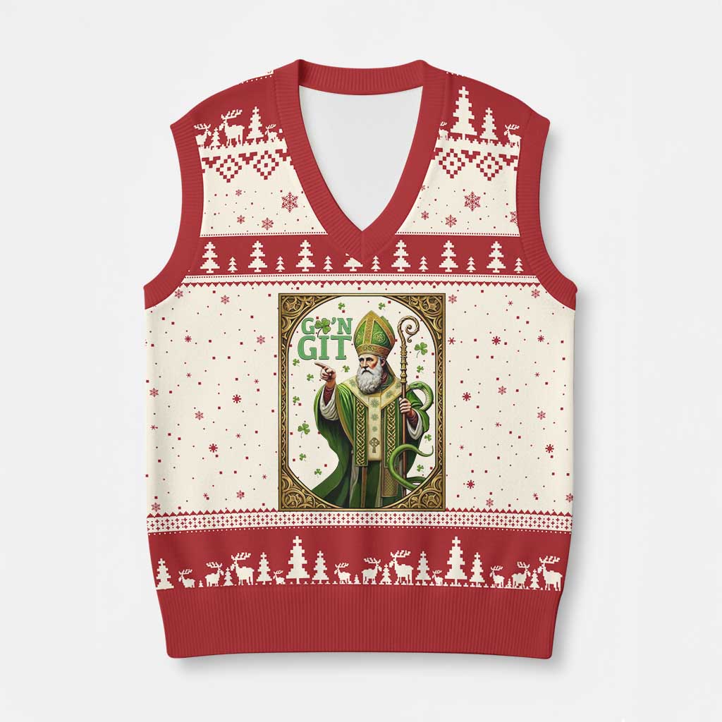 Saint Patrick Go'n Git V-Neck Knit Sweater Vest Funny St Patricks Day Snake Legend