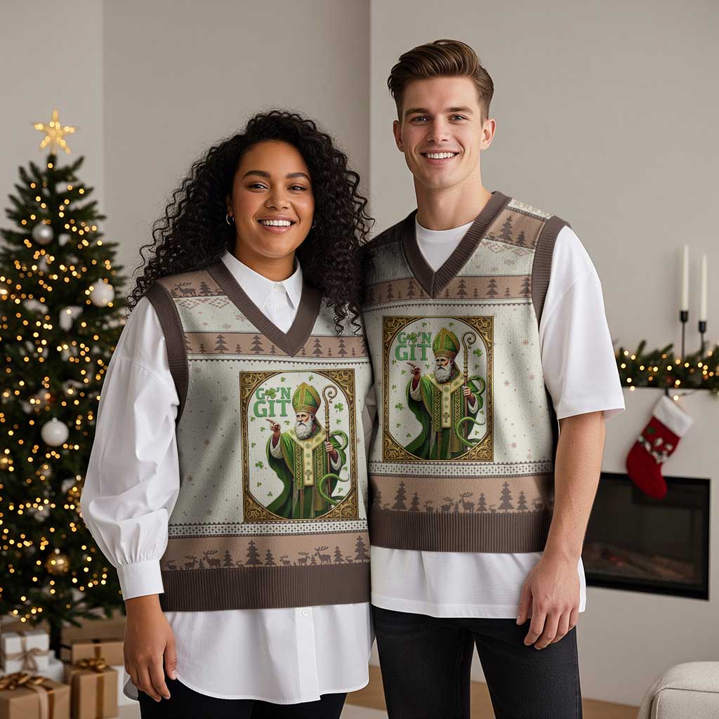 Saint Patrick Go'n Git V-Neck Knit Sweater Vest Funny St Patricks Day Snake Legend
