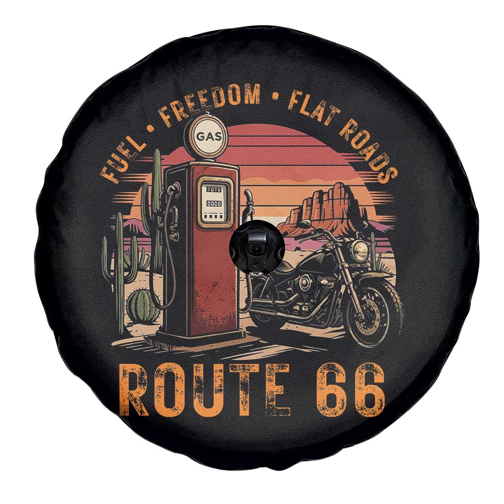 Vintage Route Highway 66 Gas Pump Spare Tire Cover Fuel Freedom Flat Roads