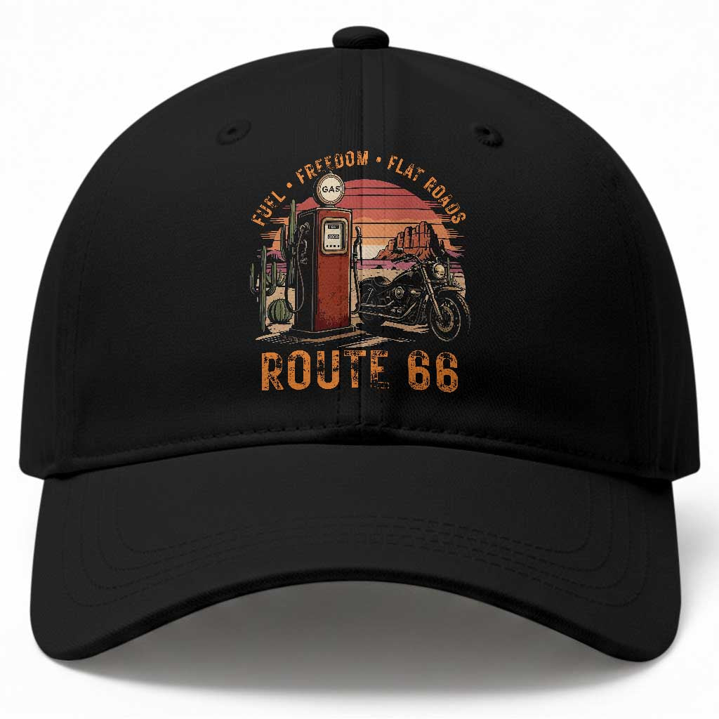 Vintage Route Highway 66 Gas Pump Baseball Cap Fuel Freedom Flat Roads