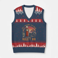 Vintage Route Highway 66 Gas Pump V-Neck Knit Sweater Vest Fuel Freedom Flat Roads