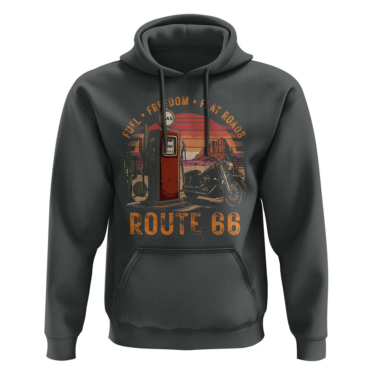 Vintage Route Highway 66 Gas Pump Hoodie Fuel Freedom Flat Roads