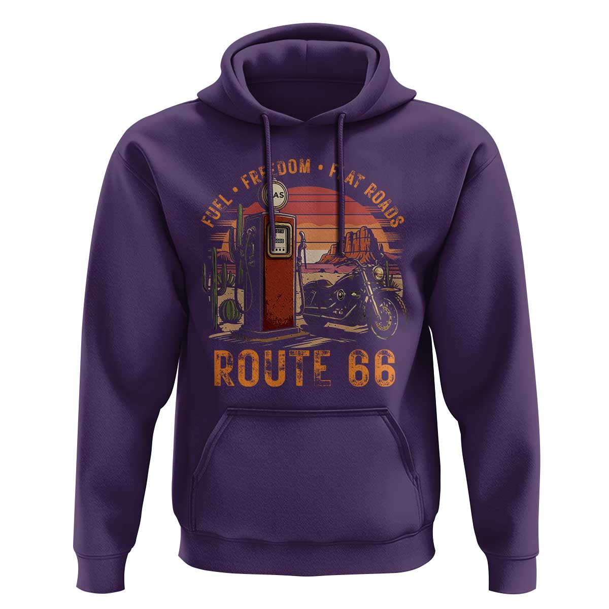 Vintage Route Highway 66 Gas Pump Hoodie Fuel Freedom Flat Roads