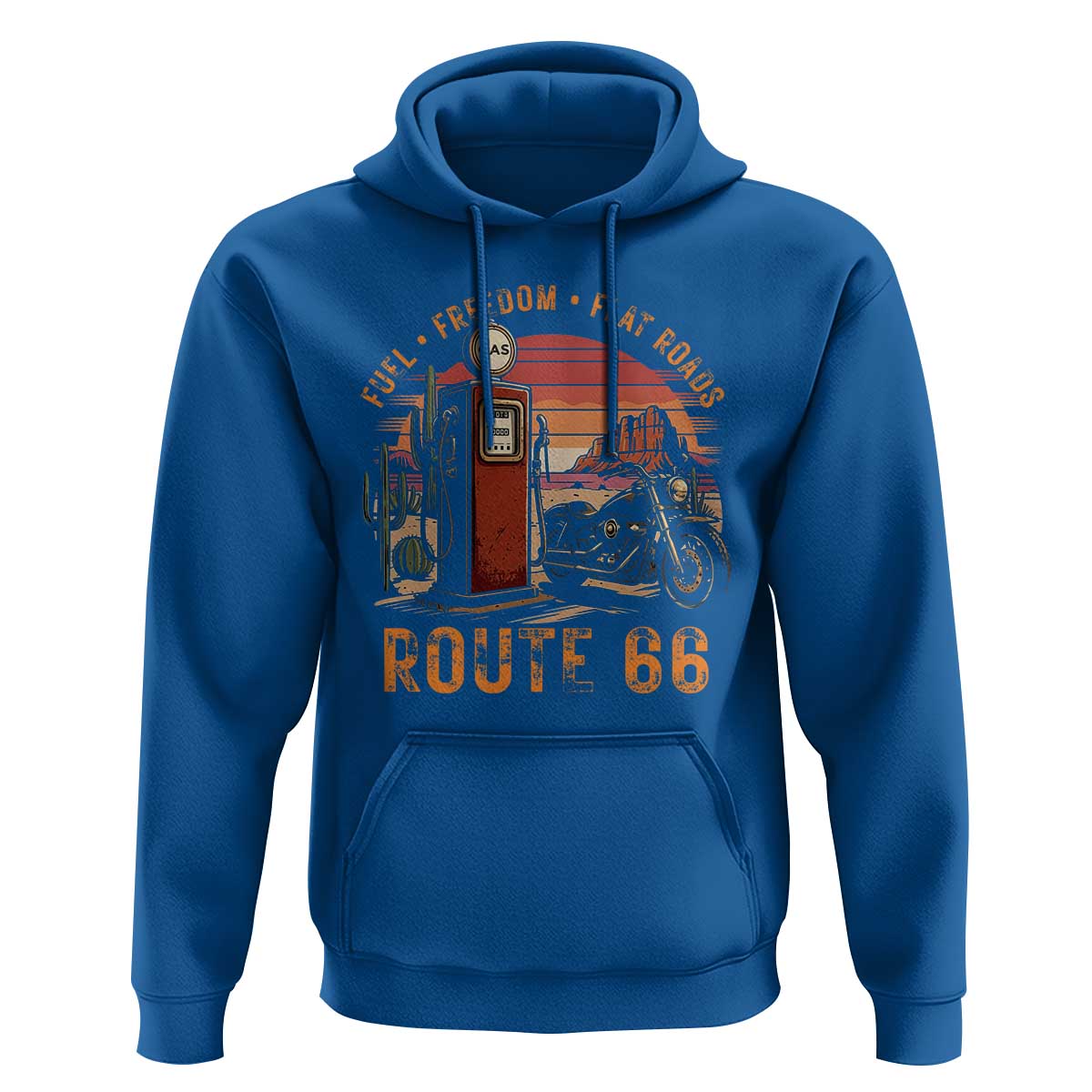 Vintage Route Highway 66 Gas Pump Hoodie Fuel Freedom Flat Roads