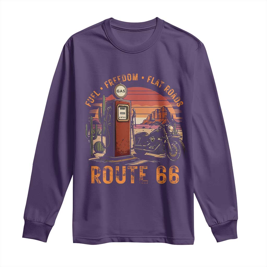 Vintage Route Highway 66 Gas Pump Long Sleeve Shirt Fuel Freedom Flat Roads