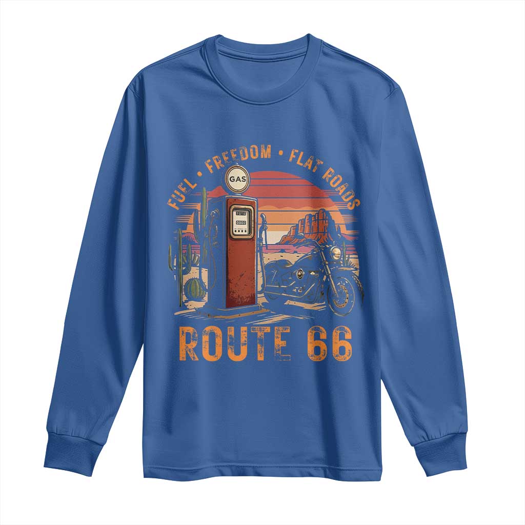 Vintage Route Highway 66 Gas Pump Long Sleeve Shirt Fuel Freedom Flat Roads