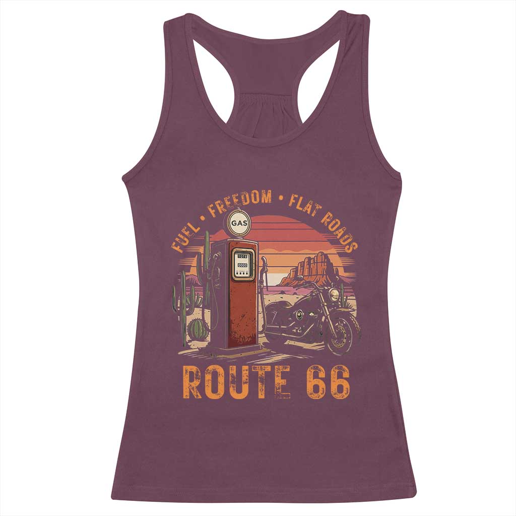 Vintage Route Highway 66 Gas Pump Racerback Tank Top Fuel Freedom Flat Roads