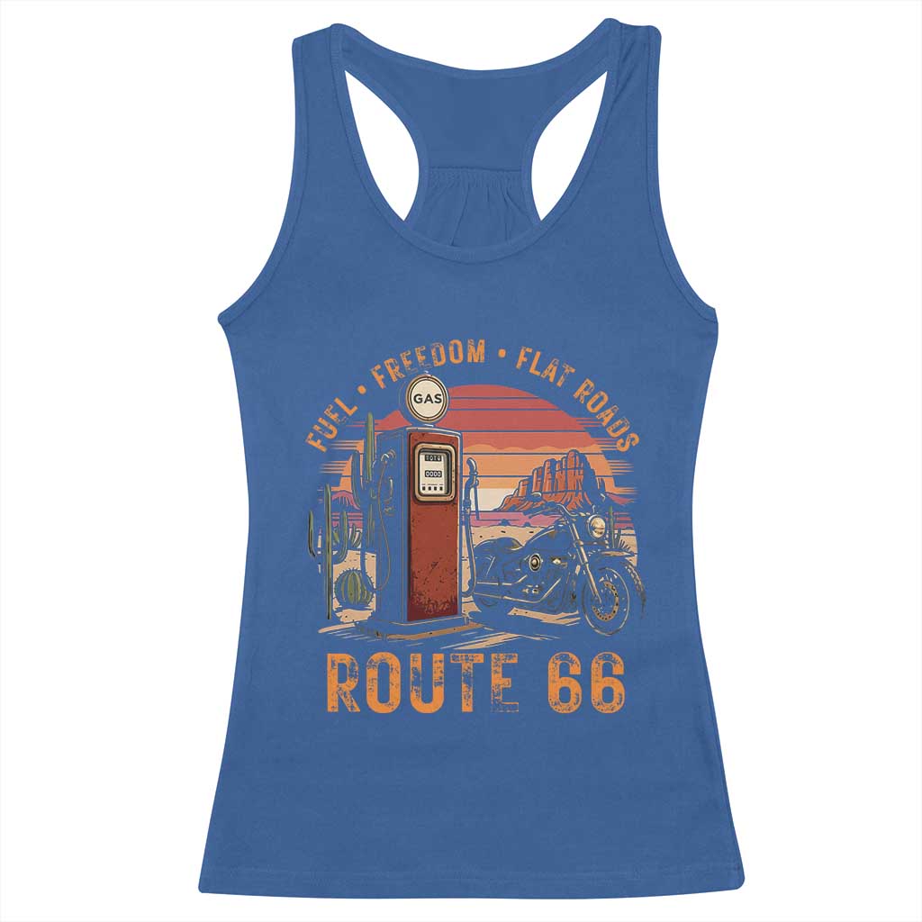 Vintage Route Highway 66 Gas Pump Racerback Tank Top Fuel Freedom Flat Roads