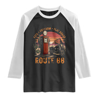 Vintage Route Highway 66 Gas Pump Raglan Shirt Fuel Freedom Flat Roads