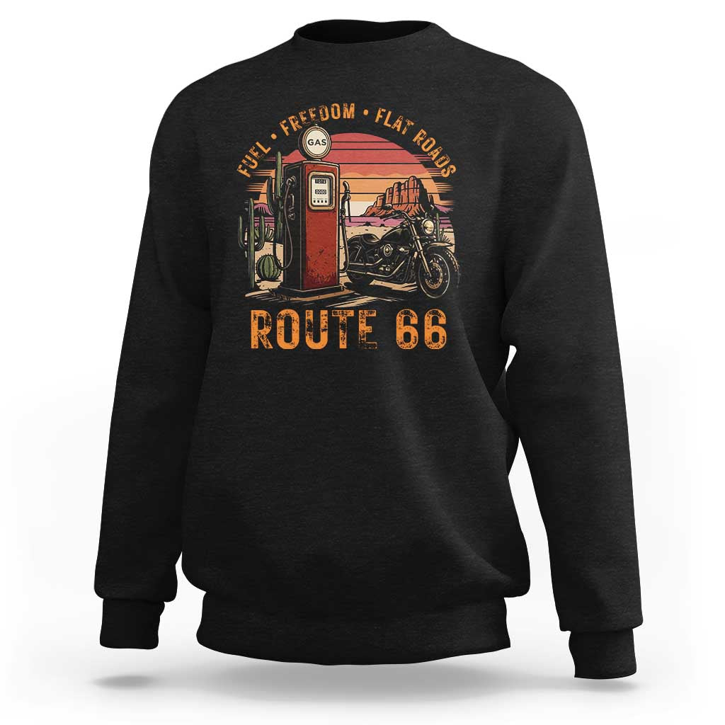 Vintage Route Highway 66 Gas Pump Sweatshirt Fuel Freedom Flat Roads