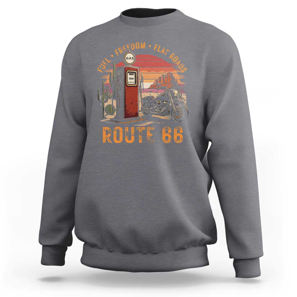 Vintage Route Highway 66 Gas Pump Sweatshirt Fuel Freedom Flat Roads