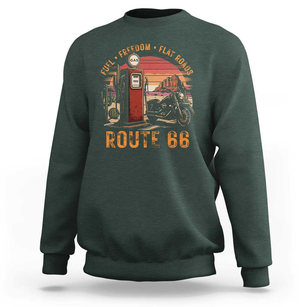 Vintage Route Highway 66 Gas Pump Sweatshirt Fuel Freedom Flat Roads