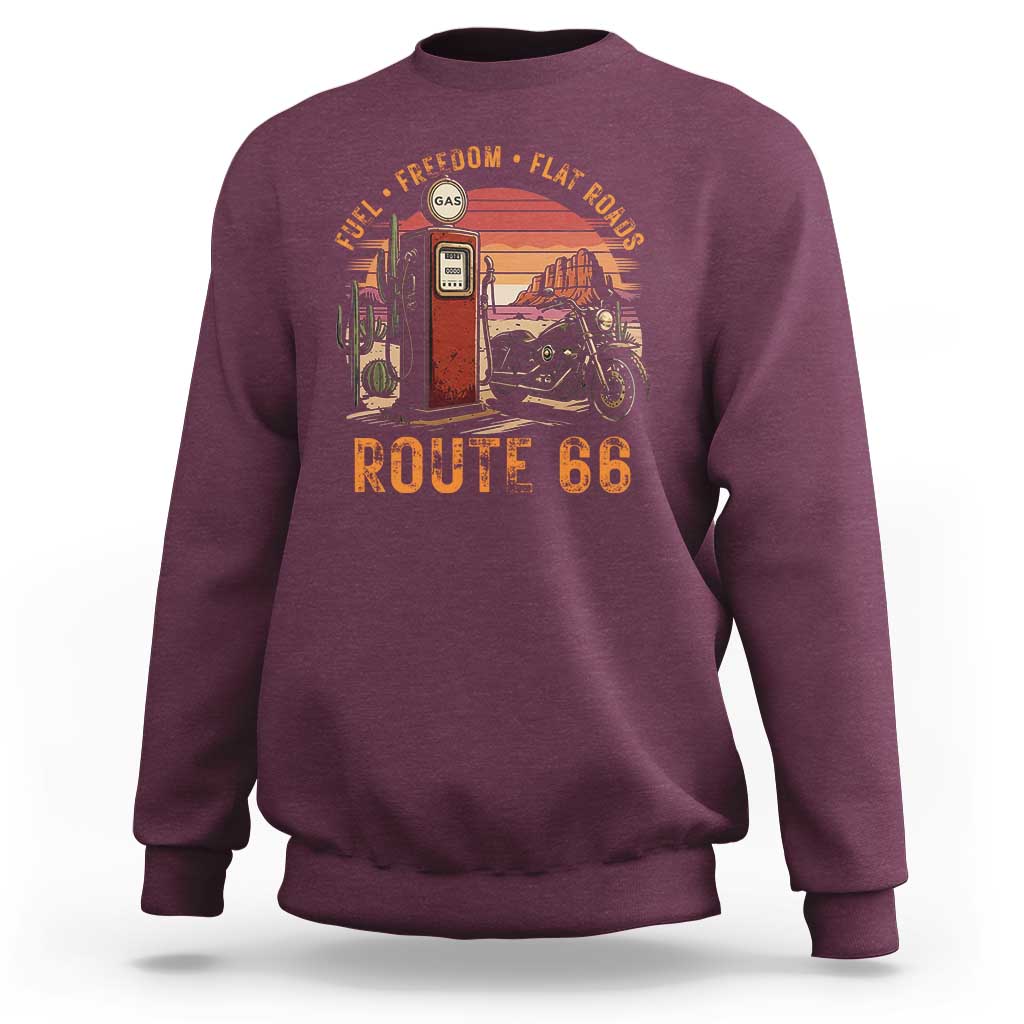 Vintage Route Highway 66 Gas Pump Sweatshirt Fuel Freedom Flat Roads