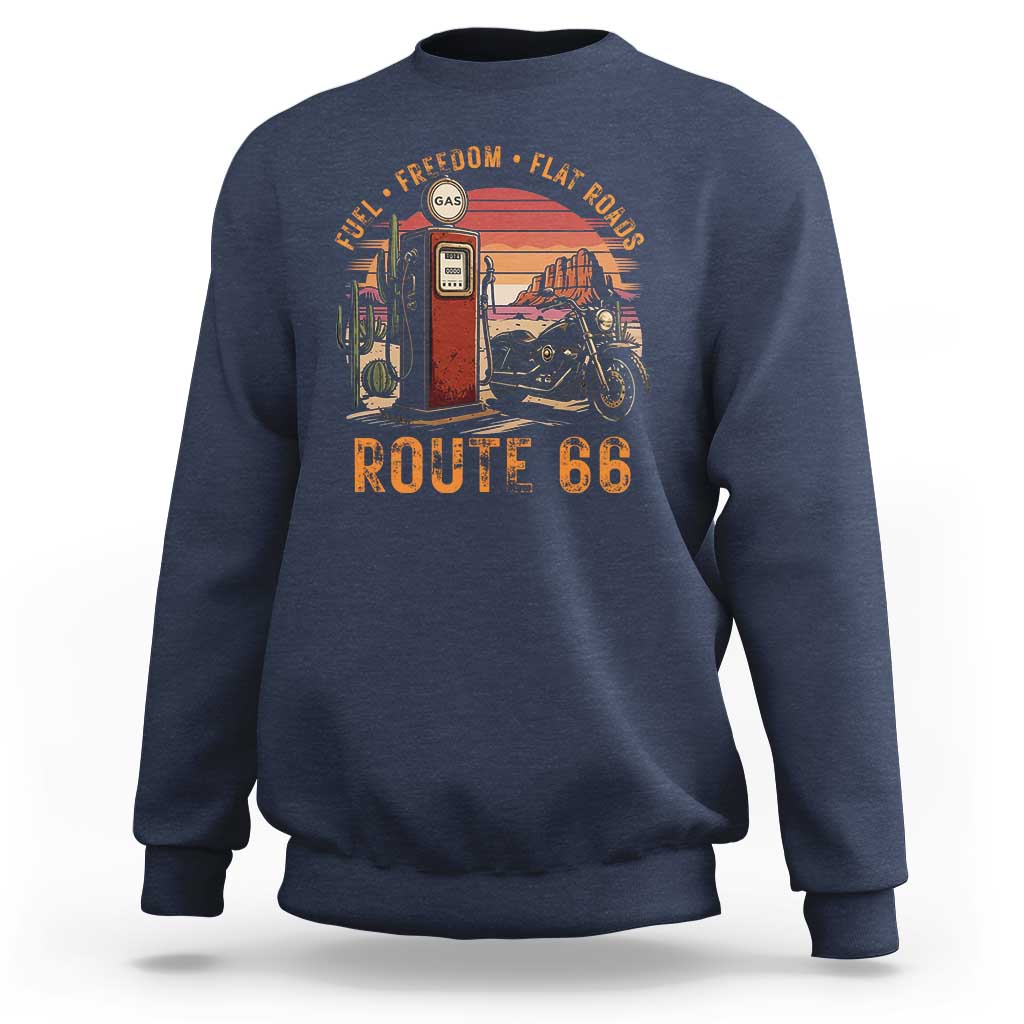 Vintage Route Highway 66 Gas Pump Sweatshirt Fuel Freedom Flat Roads