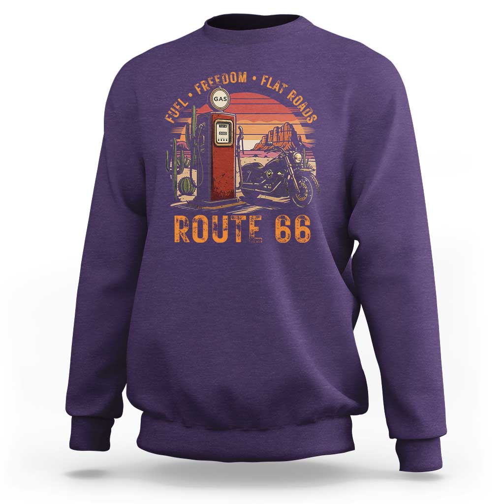 Vintage Route Highway 66 Gas Pump Sweatshirt Fuel Freedom Flat Roads