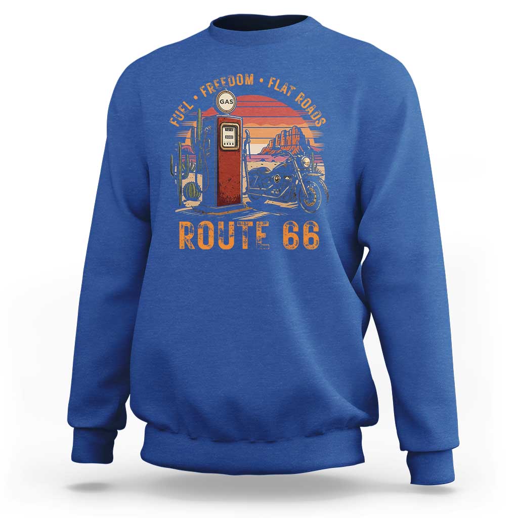 Vintage Route Highway 66 Gas Pump Sweatshirt Fuel Freedom Flat Roads