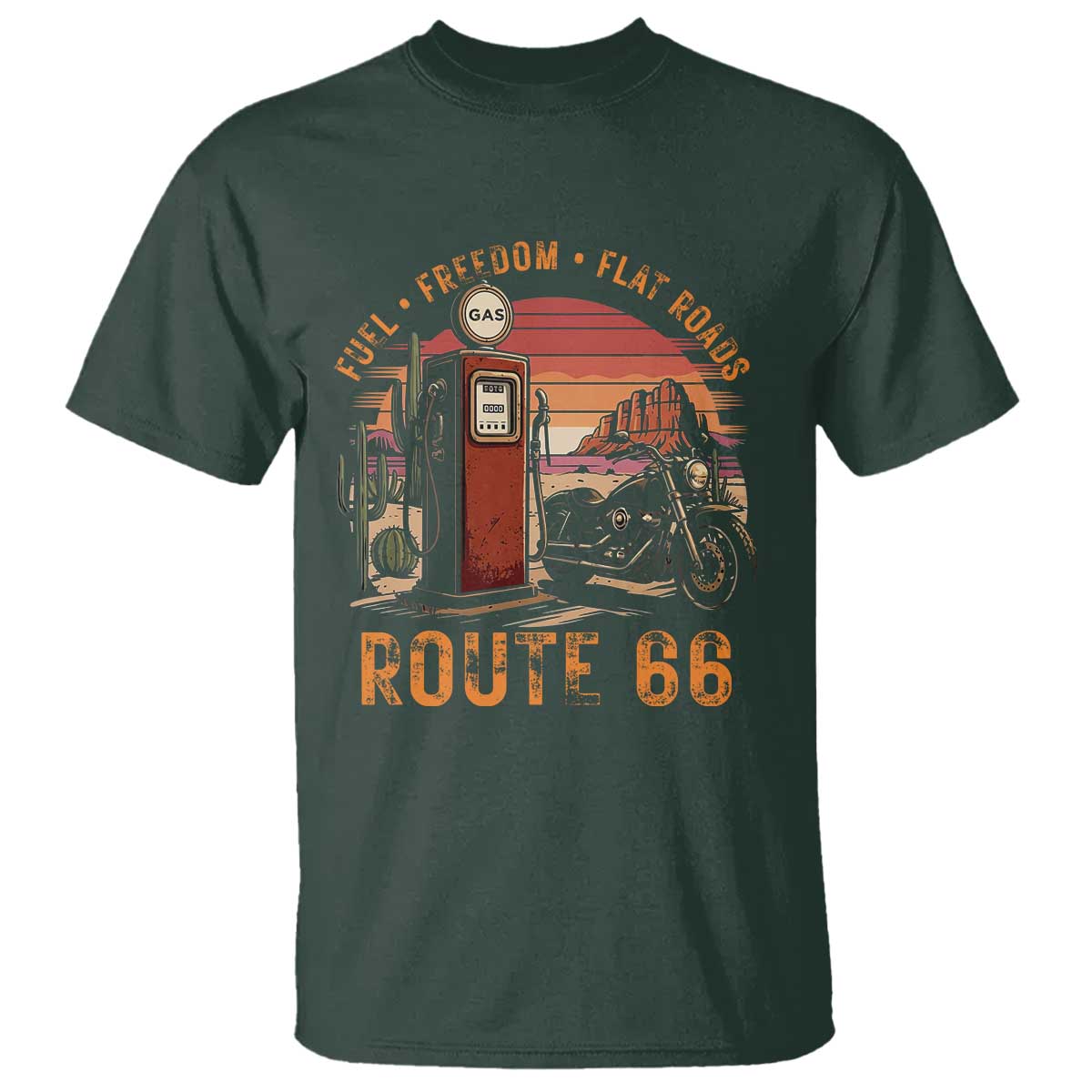 Vintage Route Highway 66 Gas Pump T Shirt Fuel Freedom Flat Roads
