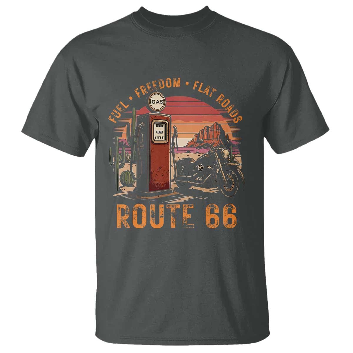 Vintage Route Highway 66 Gas Pump T Shirt Fuel Freedom Flat Roads