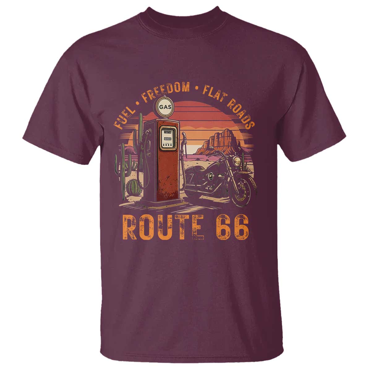 Vintage Route Highway 66 Gas Pump T Shirt Fuel Freedom Flat Roads