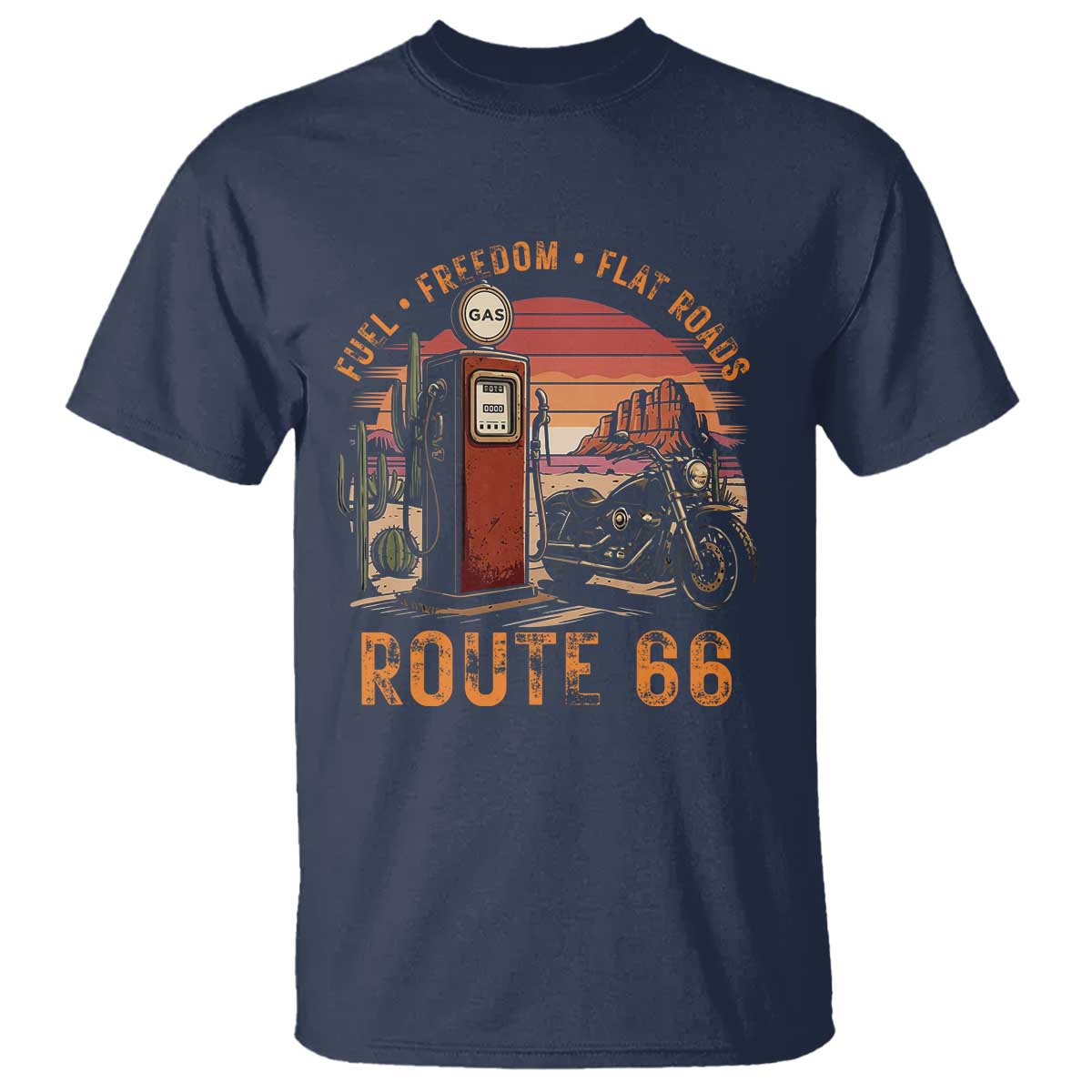 Vintage Route Highway 66 Gas Pump T Shirt Fuel Freedom Flat Roads