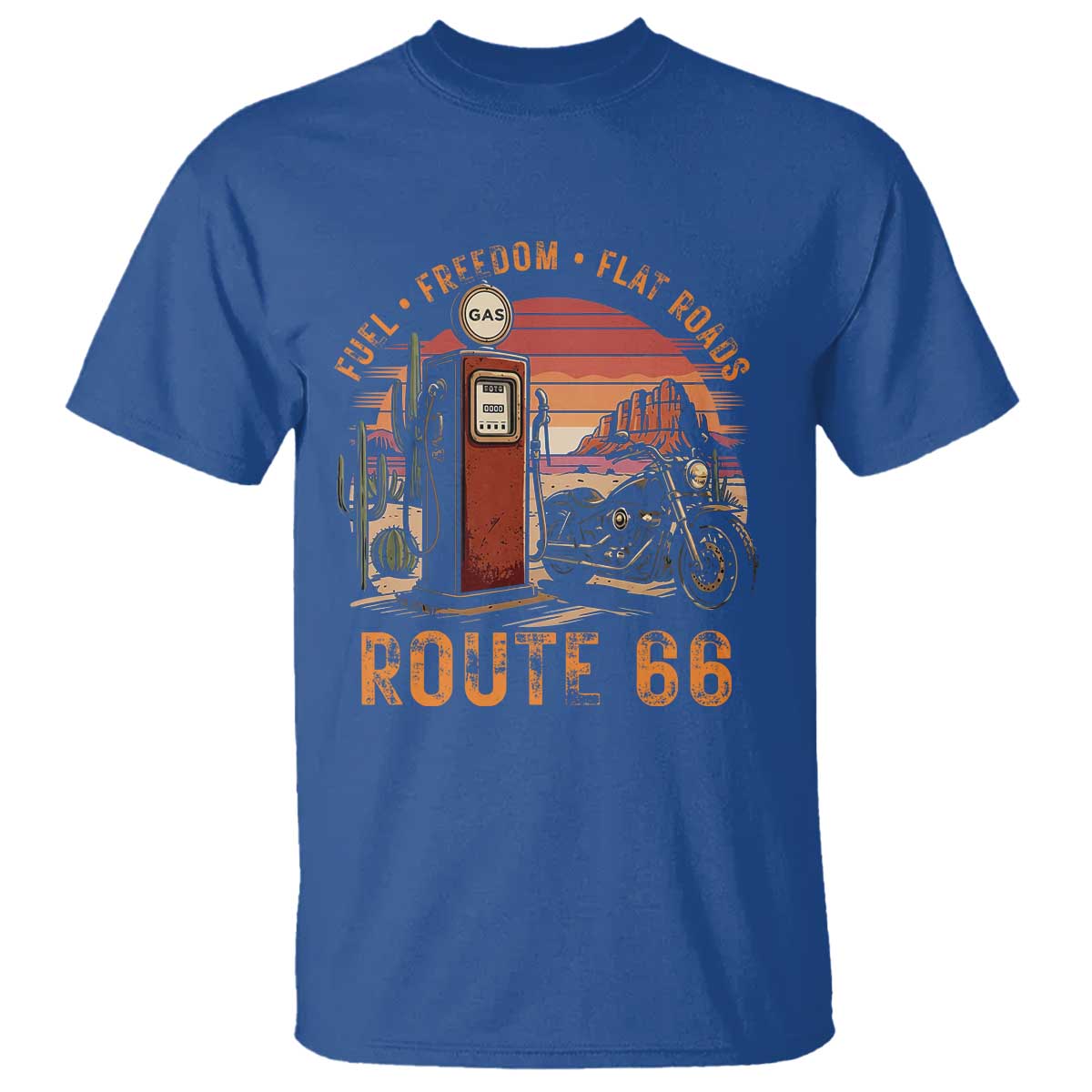 Vintage Route Highway 66 Gas Pump T Shirt Fuel Freedom Flat Roads