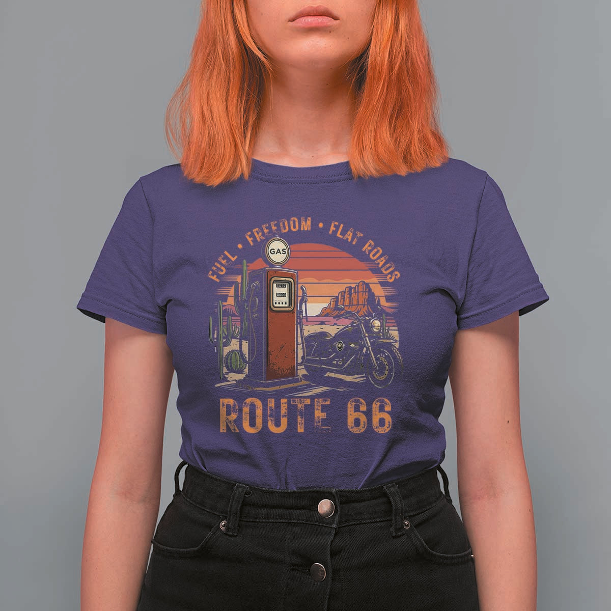 Vintage Route Highway 66 Gas Pump T Shirt For Women Fuel Freedom Flat Roads