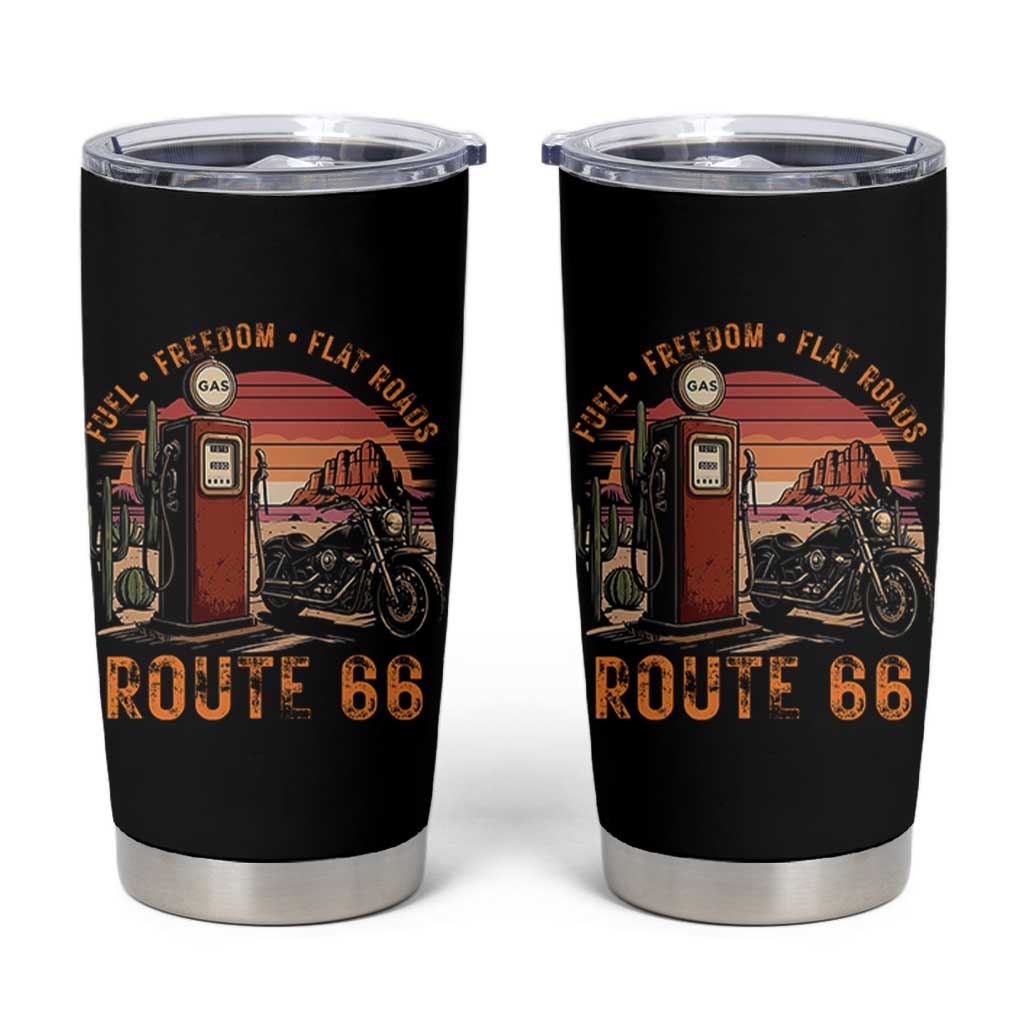 Vintage Route Highway 66 Gas Pump Tumbler Cup Fuel Freedom Flat Roads
