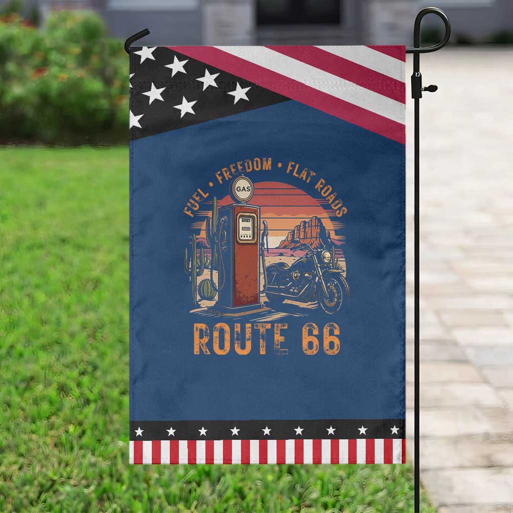 Vintage Route Highway 66 Gas Pump Garden Flag Fuel Freedom Flat Roads