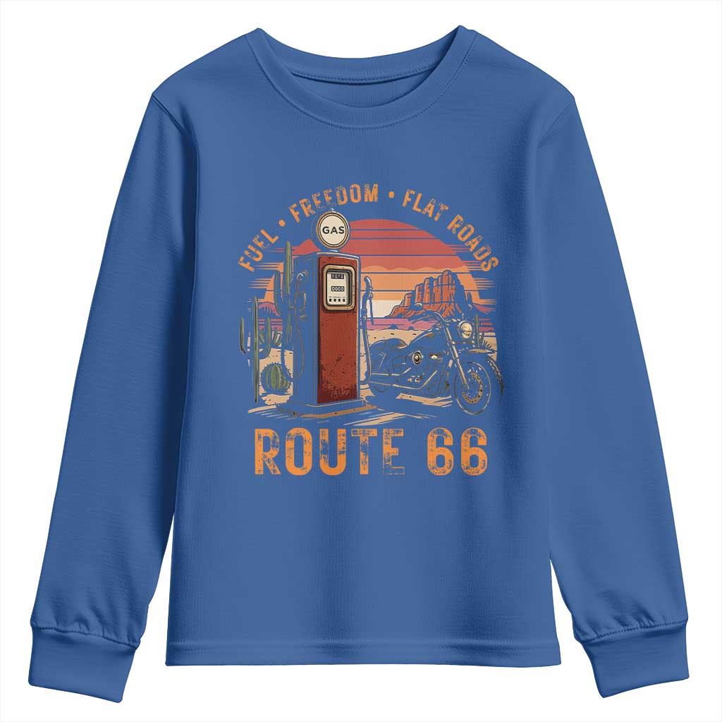 Vintage Route Highway 66 Gas Pump Youth Sweatshirt Fuel Freedom Flat Roads