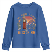 Vintage Route Highway 66 Gas Pump Youth Sweatshirt Fuel Freedom Flat Roads