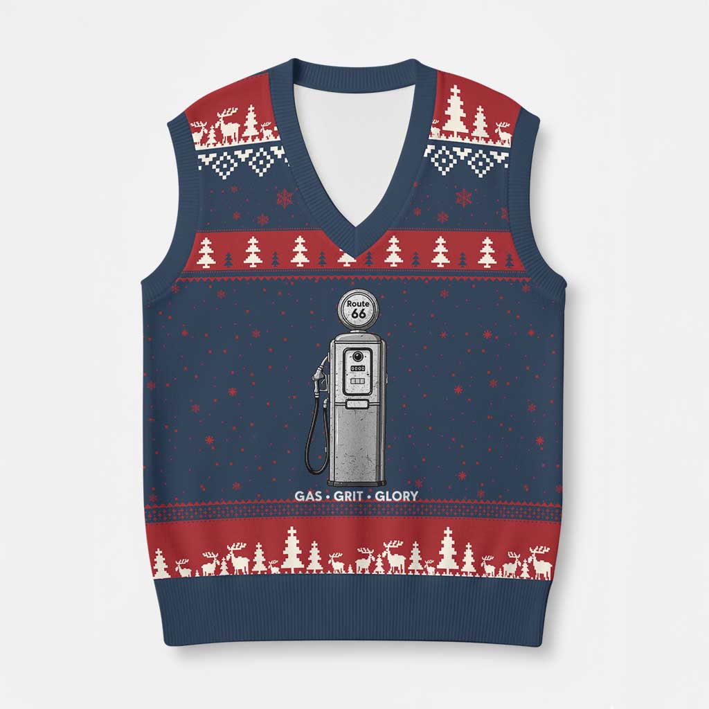 Route Highway 66 Americana Road Trip V-Neck Knit Sweater Vest Gas Grill Glory