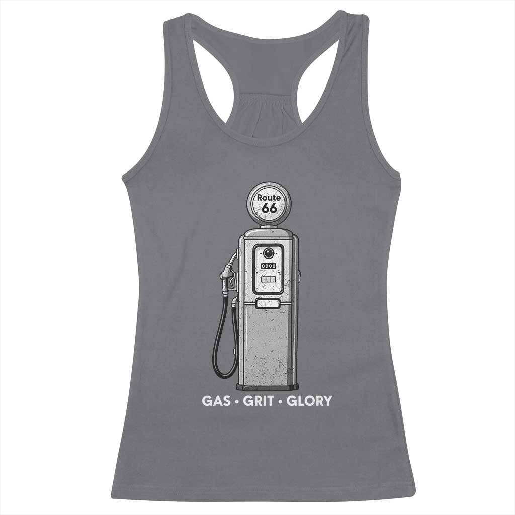Route Highway 66 Americana Road Trip Racerback Tank Top Gas Grill Glory