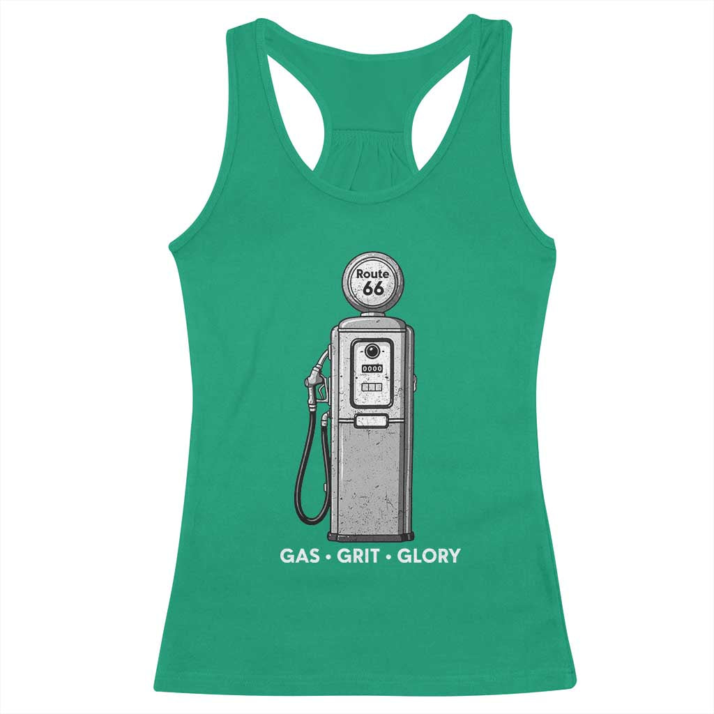 Route Highway 66 Americana Road Trip Racerback Tank Top Gas Grill Glory