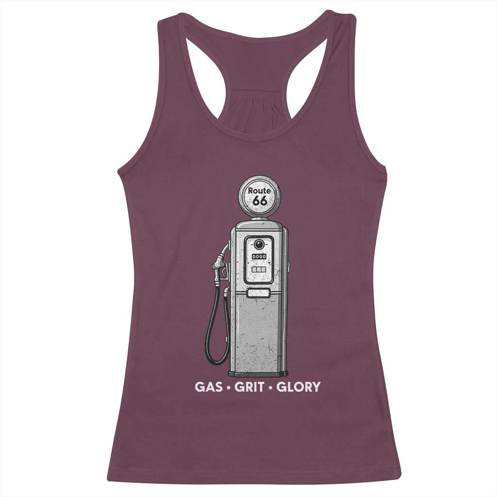 Route Highway 66 Americana Road Trip Racerback Tank Top Gas Grill Glory