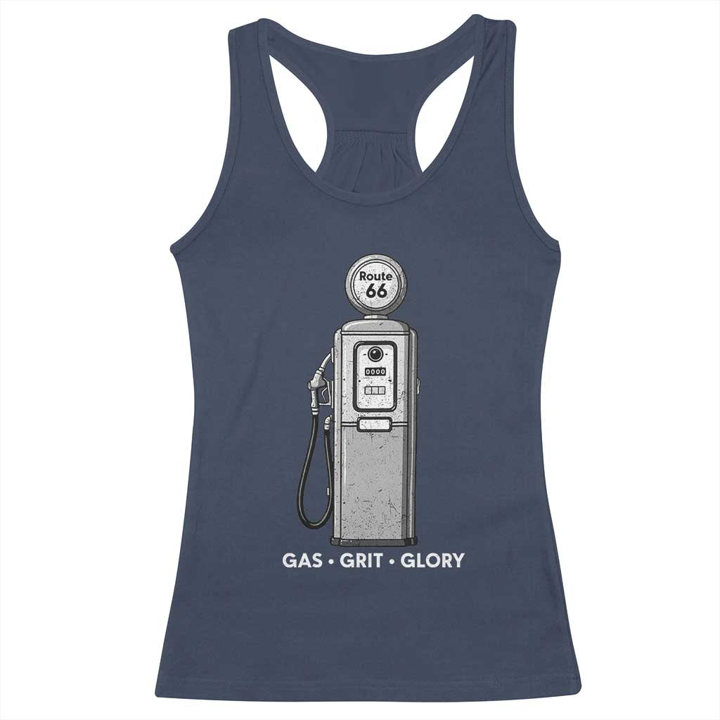 Route Highway 66 Americana Road Trip Racerback Tank Top Gas Grill Glory